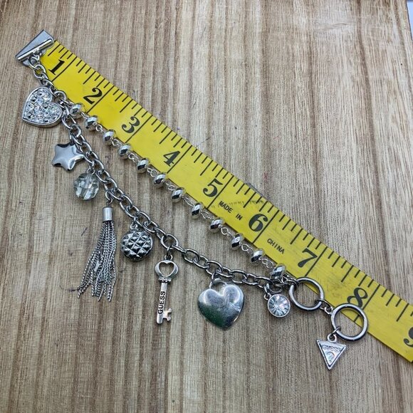 Guess Multi Strands Silver Tone Charms Toggle Bracelet - Picture 2 of 4